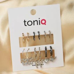 ToniQ Multicolour Butterfly, Star, Angel, Heart Shape Cz Stone Studded Earrings For Women - Set Of 6-image-45