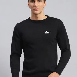 Monte Carlo Black Wool Blend Regular Fit Solid Pullover-image-38