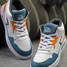 Asian Men's White & Orange Casual Sneakers-image-3