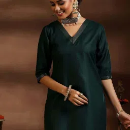 Libas Green Plain Kurta Salwaar with Dupatta image 5
