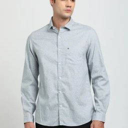 Turtle Grey Cotton Slim Fit Printed Shirt-image-64