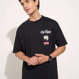 People By Pantaloons Jet Black Cotton Boxy Fit Printed T-Shirt-image-93