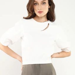 RAREISM White Cotton Blend Solid Short Sleeves Top-image-98