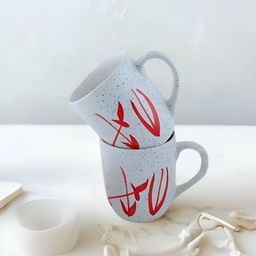 Unravel India White & Red Handcrafted and Hand Painted Solid Ceramic Matte Mugs Set of Cups and Mugs-10