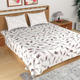 Brown and White Abstract Print 180 TC Cotton Double Bedsheet (108' x 108') with 2 pillow cover-image-34