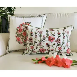 TARA Sparkling Homes Pink Embroidered Cotton Silk Cushion Cover - Set of 2-23