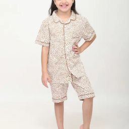Biglilpeople Girls White & Brown Printed Shirt with Shorts-image-93