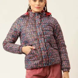 Elle Dark Green Printed Hooded Jacket-picture-27