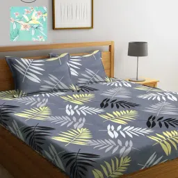 Klotthe Printed Grey 210 TC Cotton Blend King 2 Bed Sheets with 4 Pillow Covers-picture-0