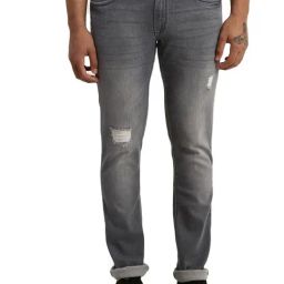 Parx Grey Slim Tapered Fit Distressed Jeans-image-3