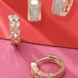Zaveri Pearls Set of 2 Rose Gold Contemporary Hoop Earrings - ZPFK12799-image-97