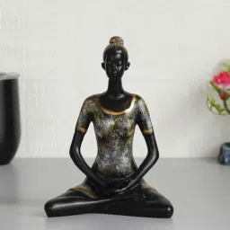 eCraftIndia Lady with Folded Hands in Yoga Pose Antique Finish Handcrafted Decorative Polyresin Showpiece-32