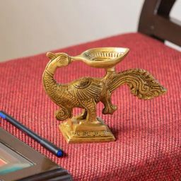 ExclusiveLane Gold Brass Gleaming Peacock Hand-Etched Carved Diya-image-77