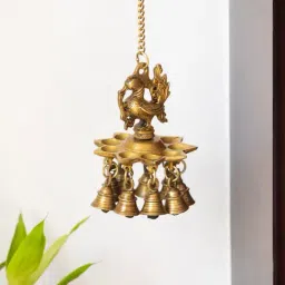 ExclusiveLane Gold Brass Peacock Bliss Hand-Etched Decorative Hanging Diya With Bell-25