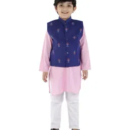 Ahhaaaa Kids Blue & Pink Cotton Floral Print Kurta Set-image-21