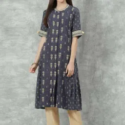 Biba Blue Printed A Line kurta-image-97