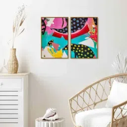 999Store Multicolor Vinyl Wall Painting Panel with Fibre Frame - Set of 2-32