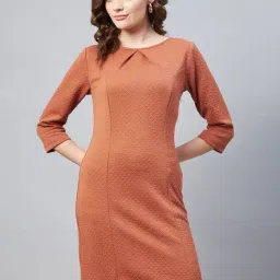 StyleStone Rust Jacquard Self Design A Line Dress-image-58
