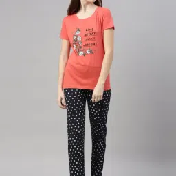 Kryptic Coral & Navy Printed T-Shirt With Pyjamas-image-40