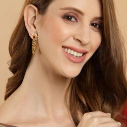 Dugran By Dugristyle Red & Pearl White Drop Earrings with Pearls & Natural Stones-image-1