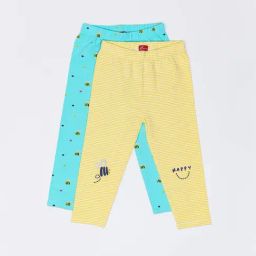 H by Hamleys Infants Girls Yellow & Blue Printed Leggings (Pack Of 2)-image-96
