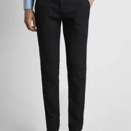 Peter England Black Slim Fit Checks Trousers-image-34