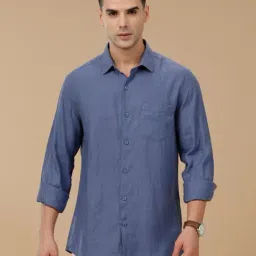 Linen Club Blue Linen Slim fit casual shirts-picture-1