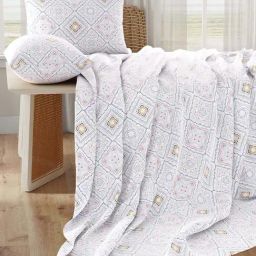 Layers Serenity Blue & Grey Cotton 200 TC Landour Tile King Bedsheet with 2 Pillow Covers-image-53