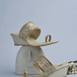 JM LOOKS Wedge Heel Sandals with Embellished Strap & Toe Ring for Womens-17