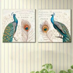 Art Street Peacock Printed Multicolor Cotton Canvas Wall Art - Set Of 2-image-72