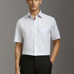 Louis Philippe Light Blue Cotton Regular Fit Self Pattern Shirt-image-23