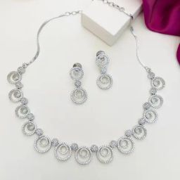 Abdesigns Silver American Diamond Statement Necklace & Earring Set-image-38