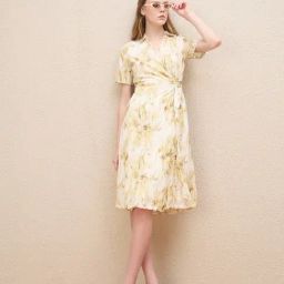 Iconic Beige Floral Printed Wrap Dress-image-2