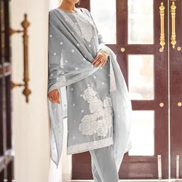 DRESOUL Ethnic Motifs Embroidered Straight Thread Work Kurta with Trousers & Dupatta-image-5