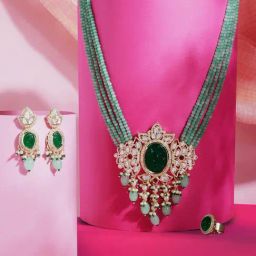 Zaveri Pearls Beads Green & Pink Alloy Sets-42