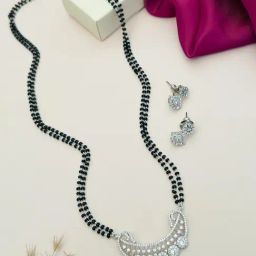 Abdesigns Silver American Diamond Studded Beaded Minimal Mangalsutras-picture-21