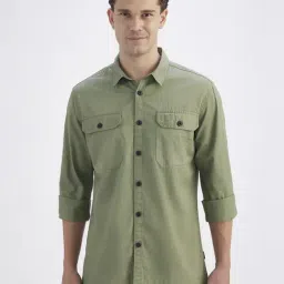 Pepe Jeans Olive Green Cotton Regular Fit Shirt-image-63