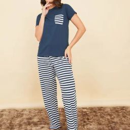 Styli Striped Pocket T-Shirt & Pyjama Set-image-18