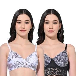 FIMS White & Black Lace Work Bras - Pack Of 2-picture-24