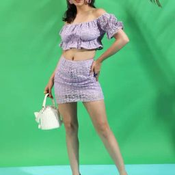 Campus Sutra Purple Self Pattern Crop Top Skirt Set-image-43