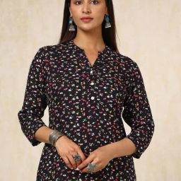 Soch Black Rayon Regular Fit Floral Top-image-7