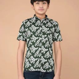 Crimsoune Club Boys Green Cotton Floral Shirt-image-36