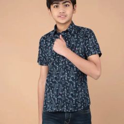 Crimsoune Club Boys Navy Cotton Blend Printed Shirt-picture-6