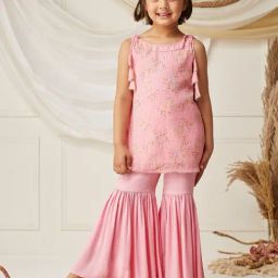 Mizuki Girls Pink Embellished Kurta Bottom Set-image-50