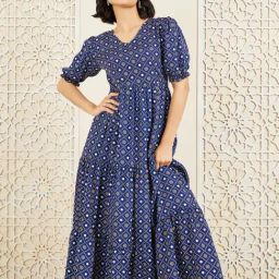 Styli Navy Blue Regular Fit Printed Dress-picture-4