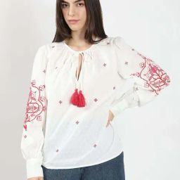 Vero Moda White Cotton Regular Fit Self Pattern Top-image-87