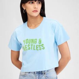 Spykar Blue & Green Graphic Print Crop T-Shirt-picture-34