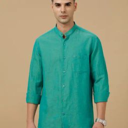 Linen Club Green Linen Blend Slim fit casual shirts-image-73