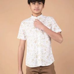 Crimsoune Club Boys Beige Lyocell Floral Shirt-image-94