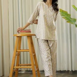 SAY Beige Printed Pyjamas Set-picture-10